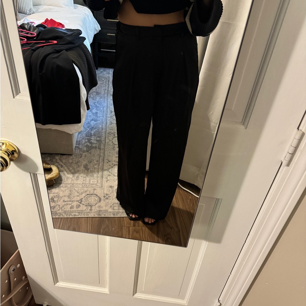 Boutique Wide Leg Black Satin Trousers